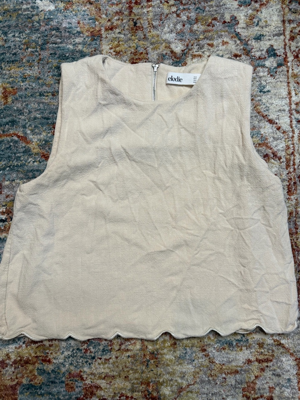 Elodie Cream Scalloped Hem Sleeveless Top